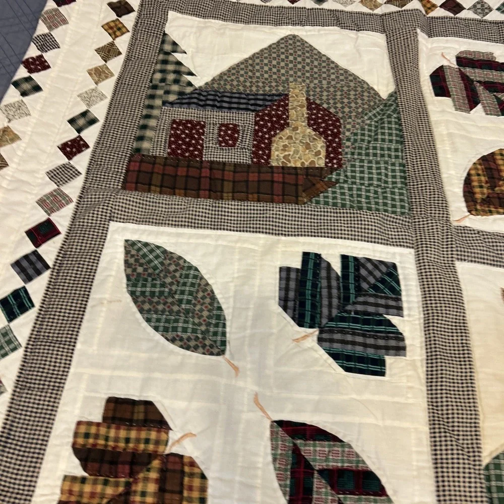 Patch Magic North Woods Cabin Moose Applique Patchwork Quilt Throw 47x55